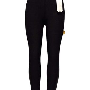 Black leggings with leather type strip going down the side